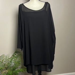 Fiorella Rubino  Formal Occasion Black Tunic Top Blouse With Sheer Overlay Large